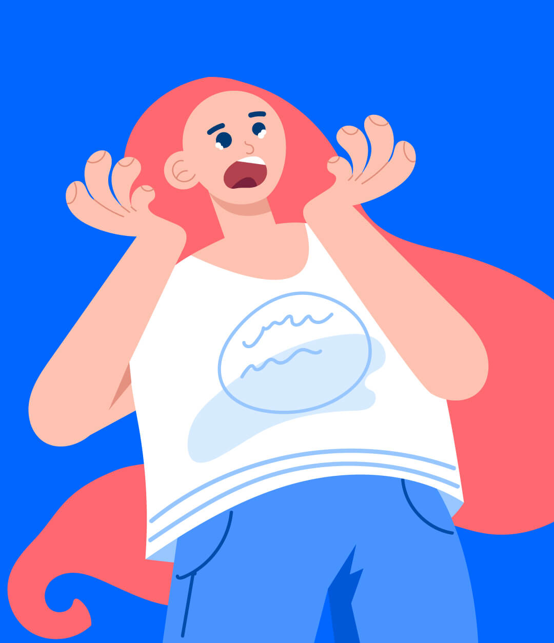 An illustration of a woman screaming in fear